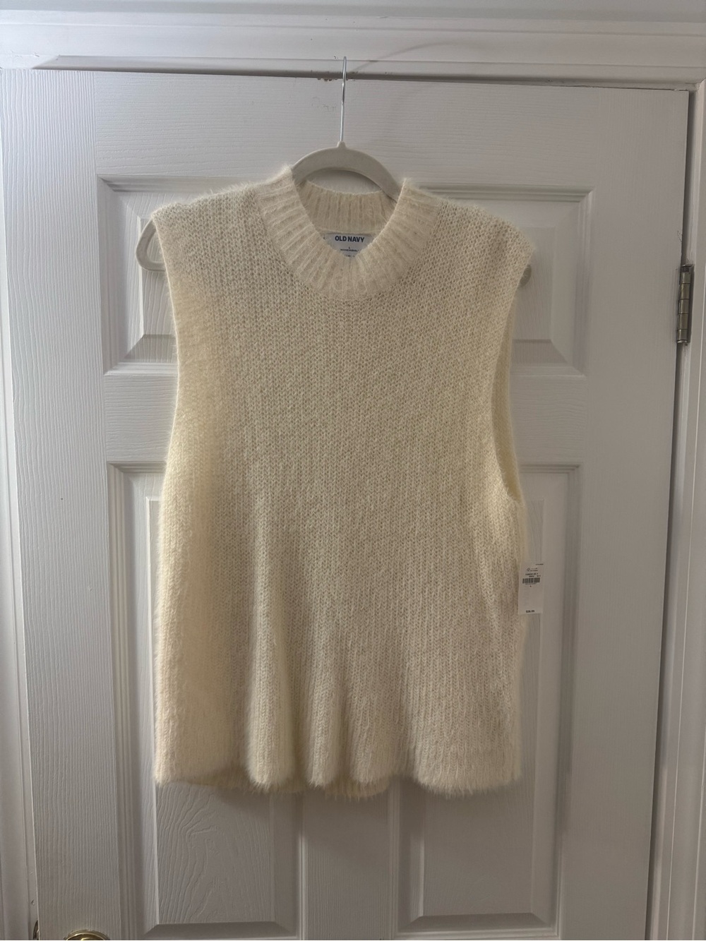 Cream Sleeveless Fuzzy Knit Sweater Vest
